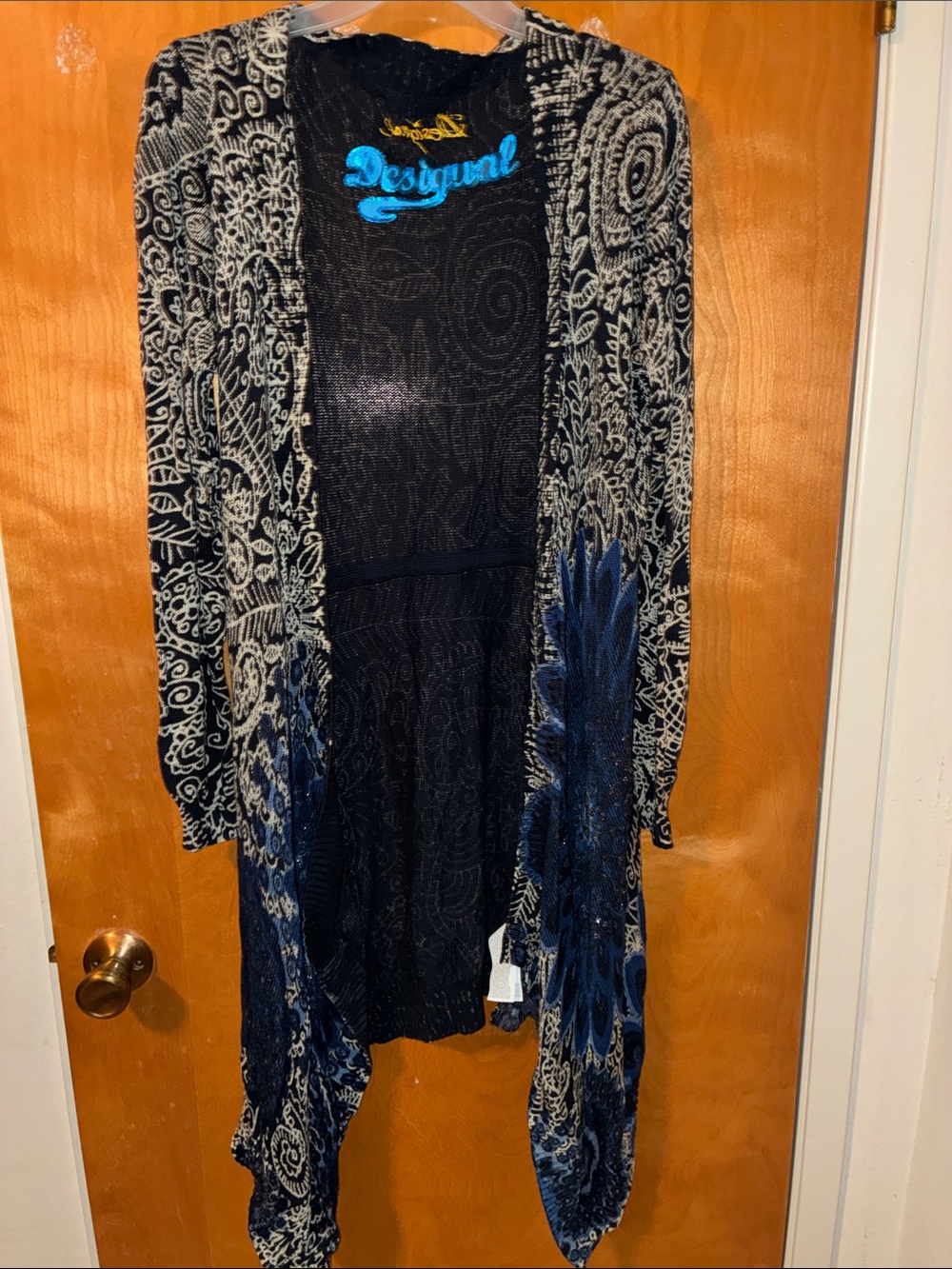 Desigual Black & Blue Printed Open-Front Cardigan XL